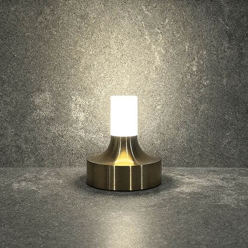 Frosted column cordless table lamp, Small, Gold