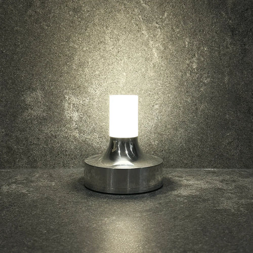 Frosted column cordless table lamp, Small, Silver