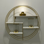 Frosted column cordless table lamp, on a round wall shelf