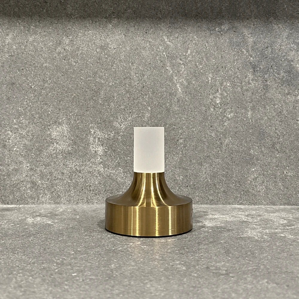 Frosted column cordless table lamp, small in gold, unlit