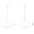 Metal dome pendant, dimension drawing of both sizes