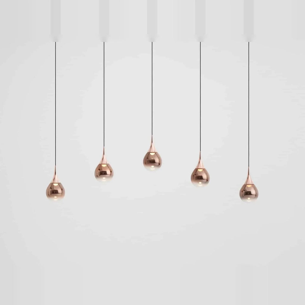 Mirrored Teardrop Five-Light Linear Pendant, in copper
