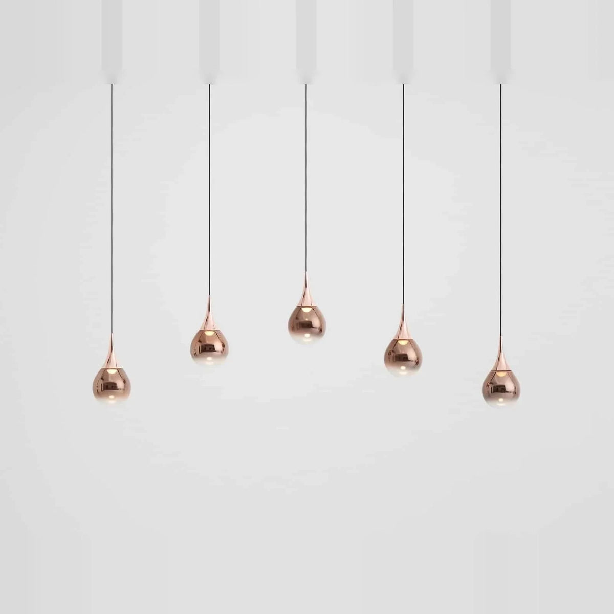 Mirrored Teardrop Five-Light Linear Pendant, in copper