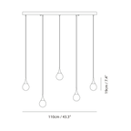 Mirrored Teardrop Five-Light Linear Pendant, dimension drawing