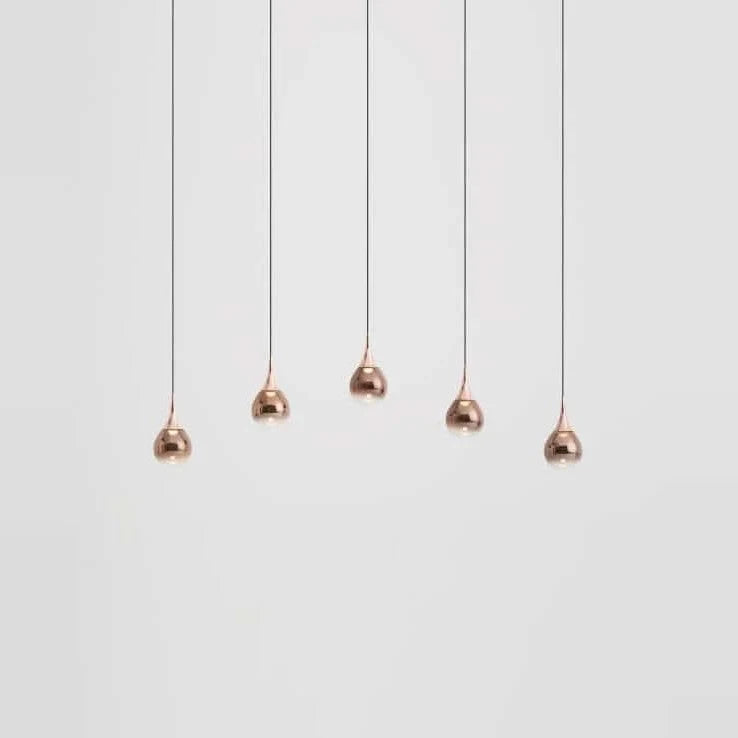 Mirrored Teardrop Five-Light Linear Pendant, in copper