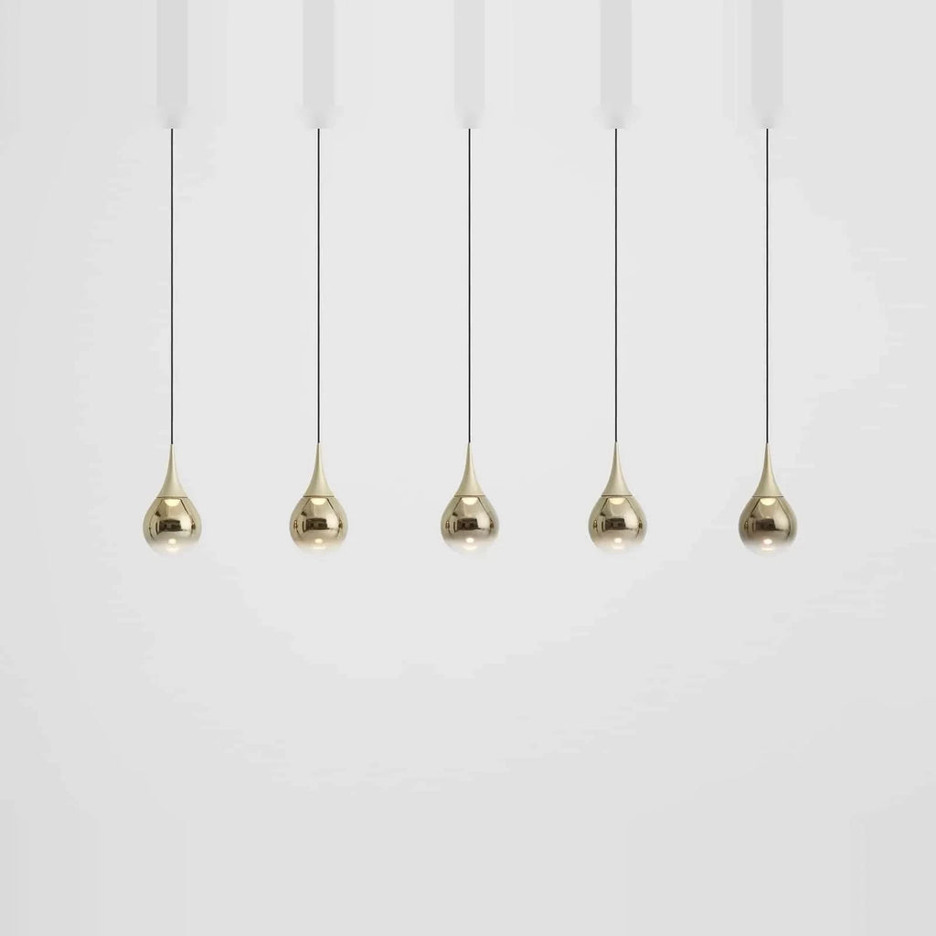 Mirrored Teardrop Five-Light Linear Pendant, in champagne gold