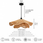 Wavy natural fibre pendant light, with measurements