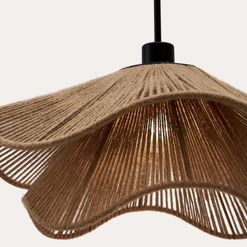 Wavy natural fibre pendant light, from below