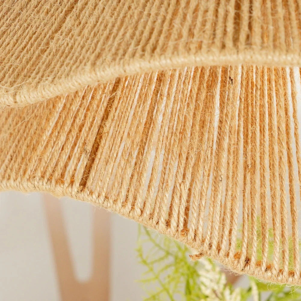 Wavy natural fibre pendant light, close-up of the weave
