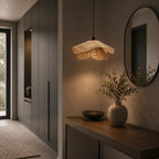Wavy natural fibre pendant light, in a hallway