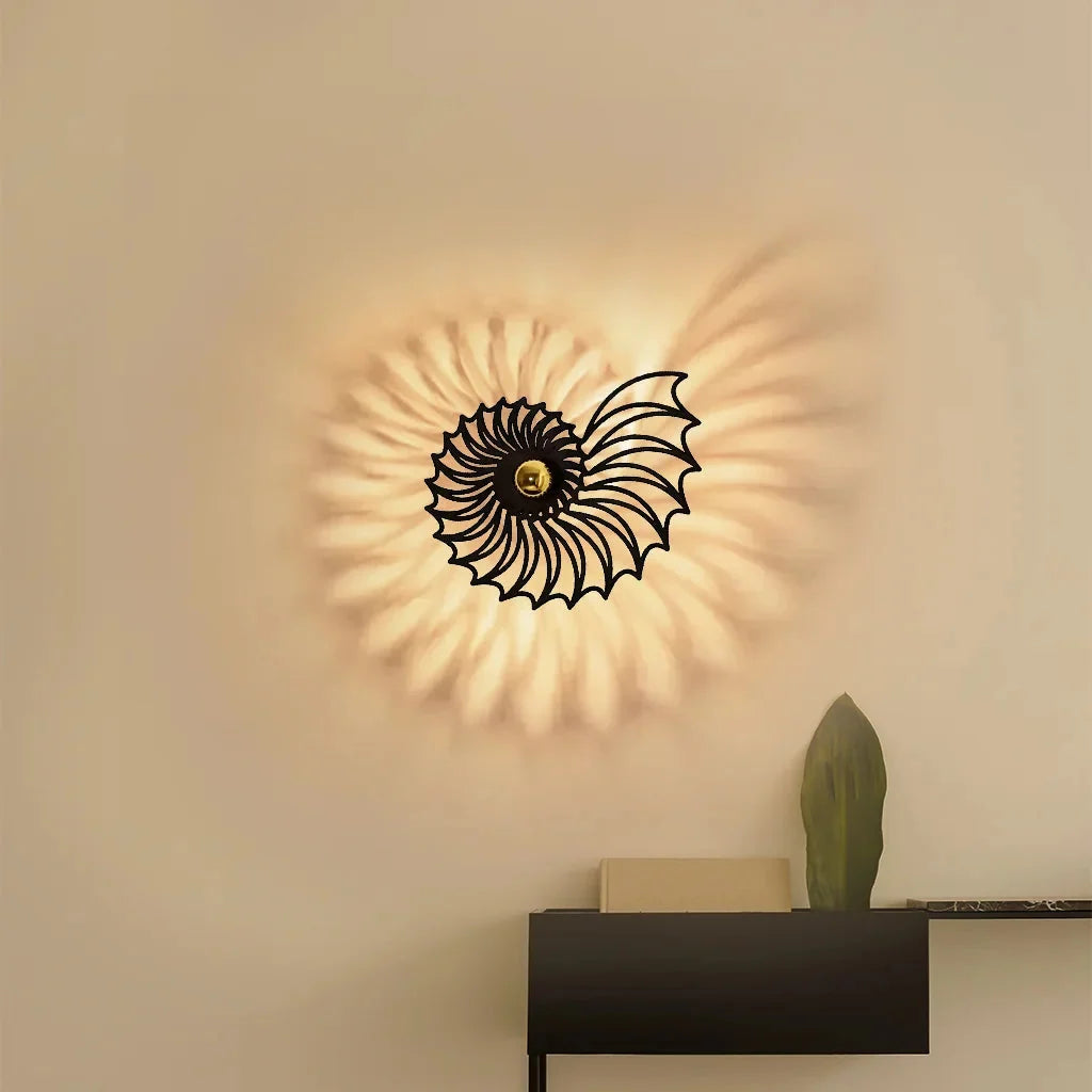 Nautilus shell wall light, 35cm wide, Black