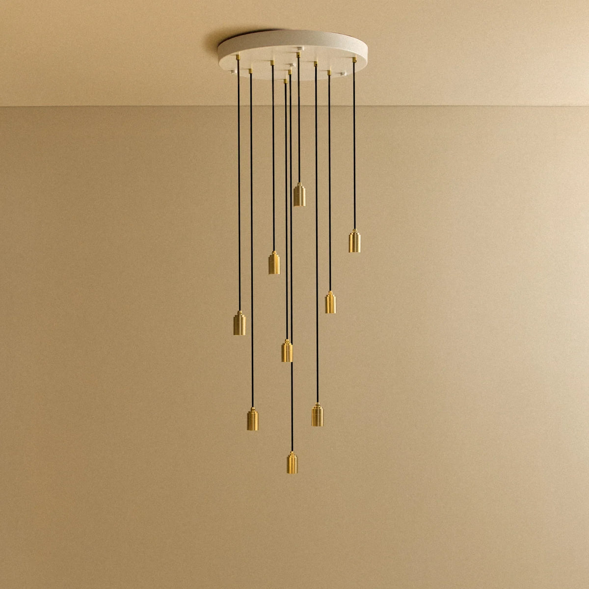 Nine-drop cluster pendant, with brass holders, no bulbs