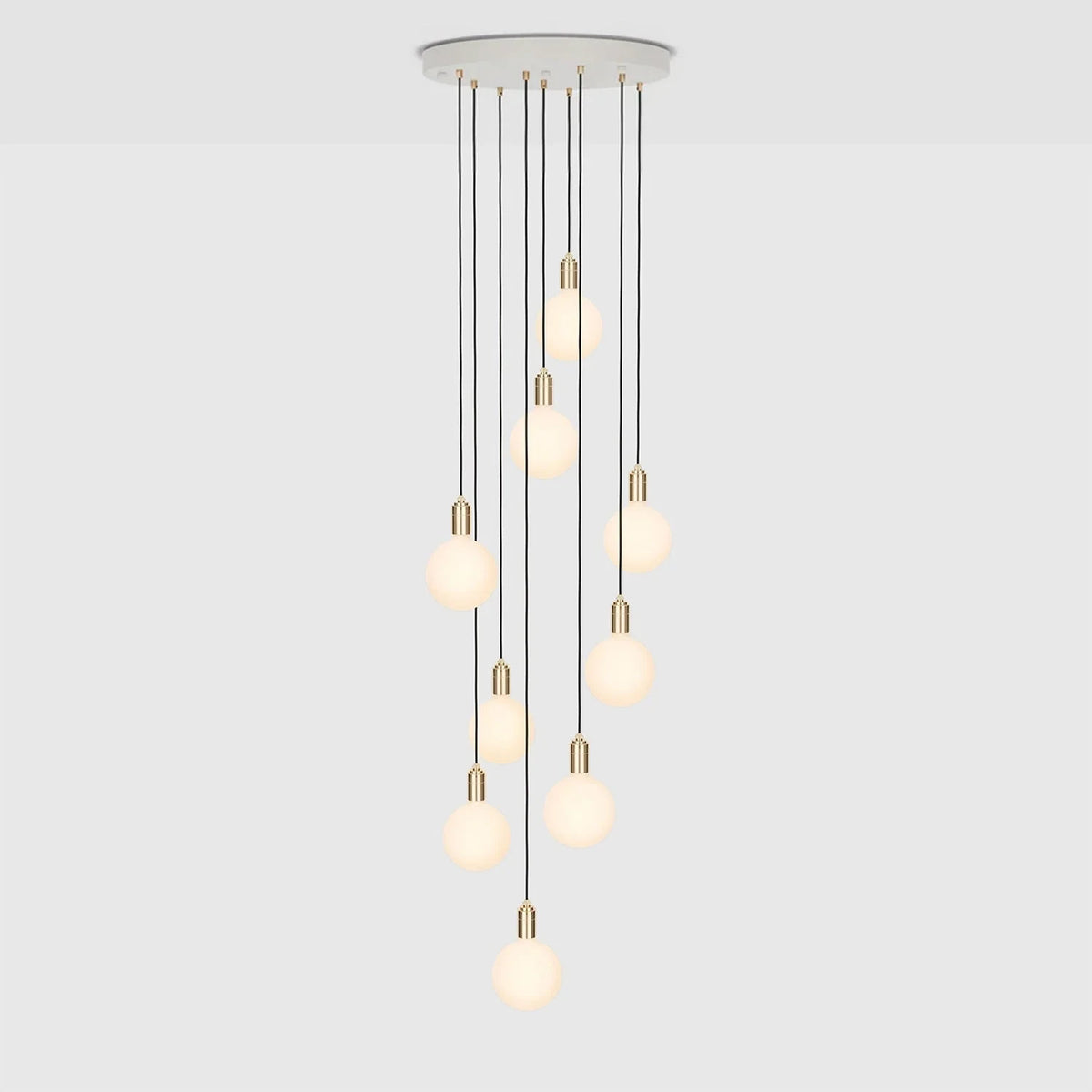 Nine-light opal globe cluster pendant, on a white background