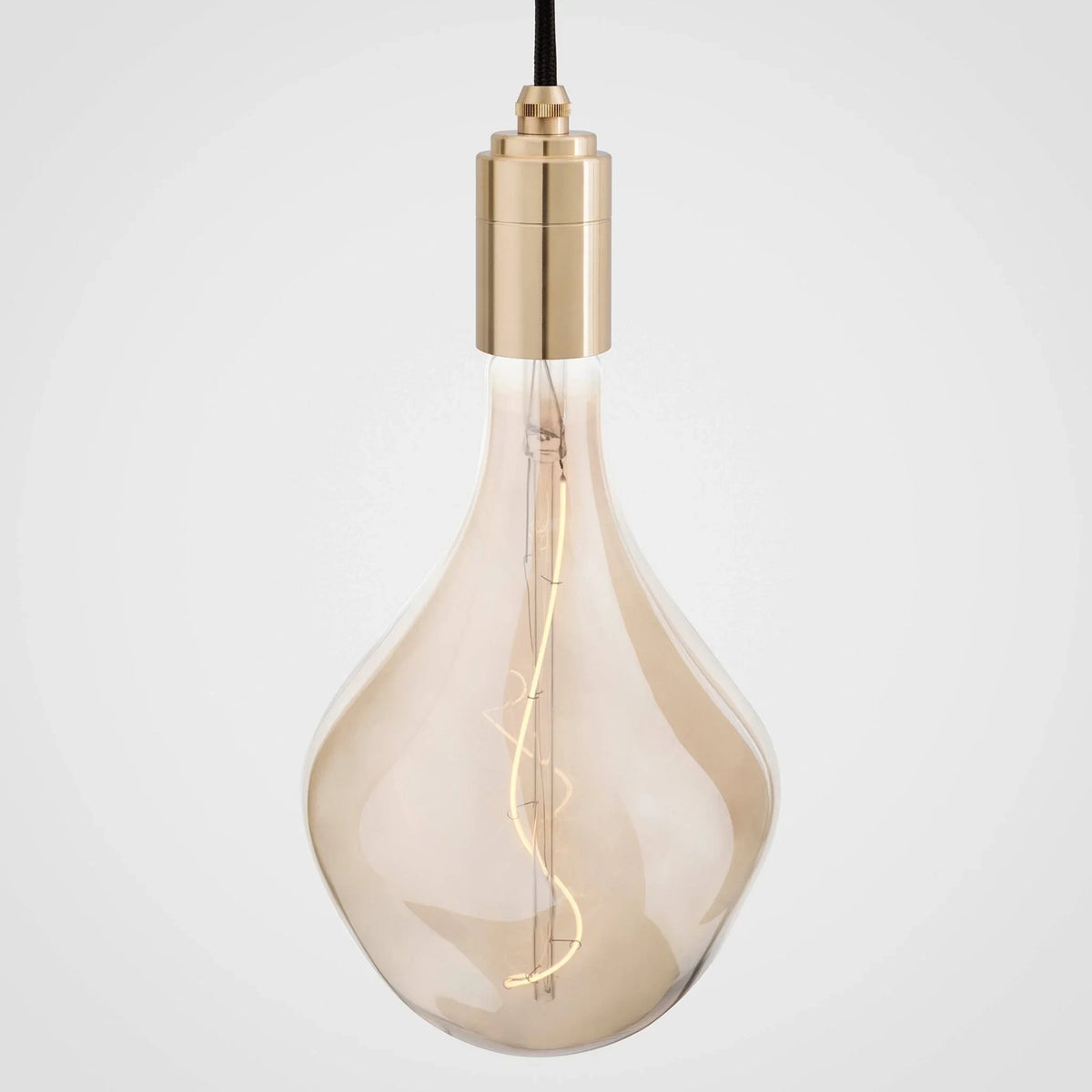 Nine-light tinted teardrop cluster pendant, brass holder with tinted bulb