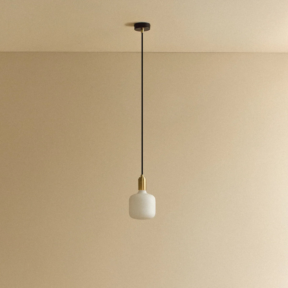 Opal capsule bulb pendant, in brass, unlit