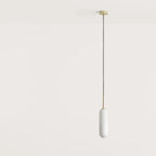 Opal glass capsule pendant, with matte brass canopy