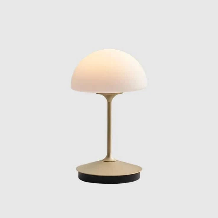 Opal glass dome table lamp with dimmer, in Champagne Gold, front view