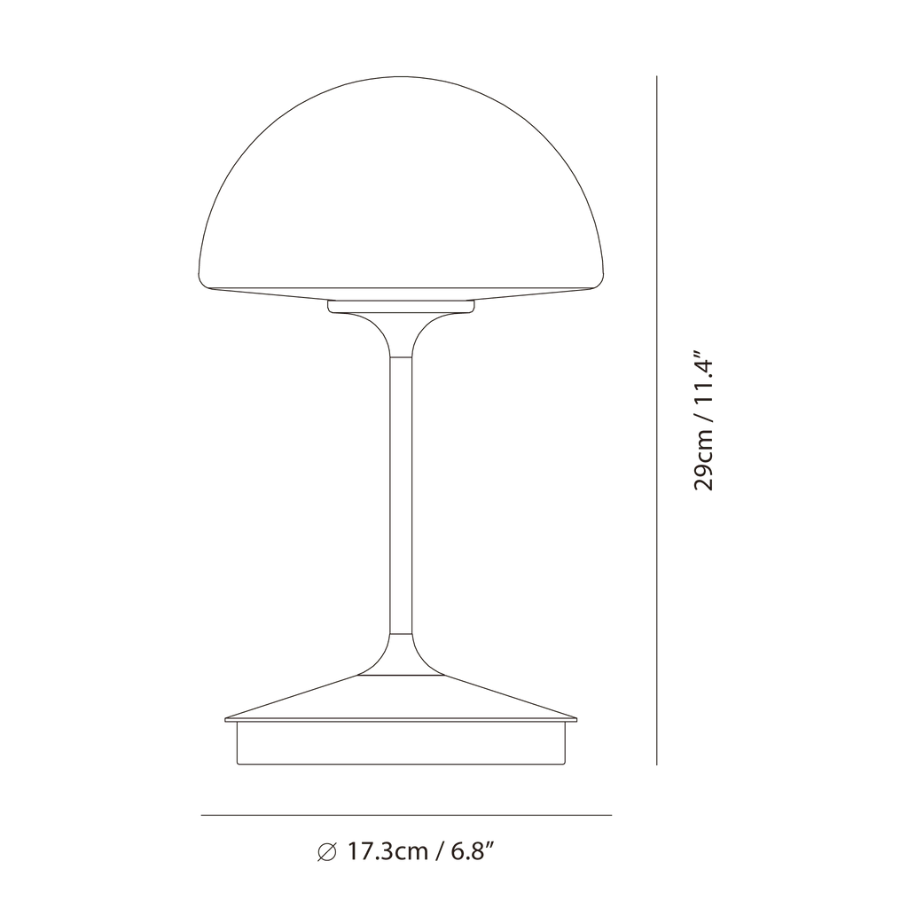 Opal glass dome table lamp with dimmer, dimension drawing