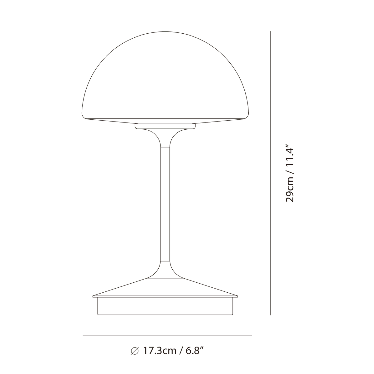 Opal glass dome table lamp with dimmer, dimension drawing