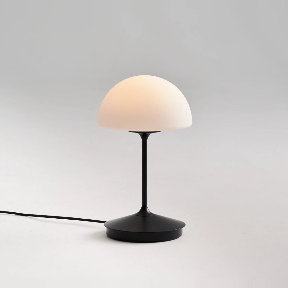 Opal glass dome table lamp with dimmer, in Black