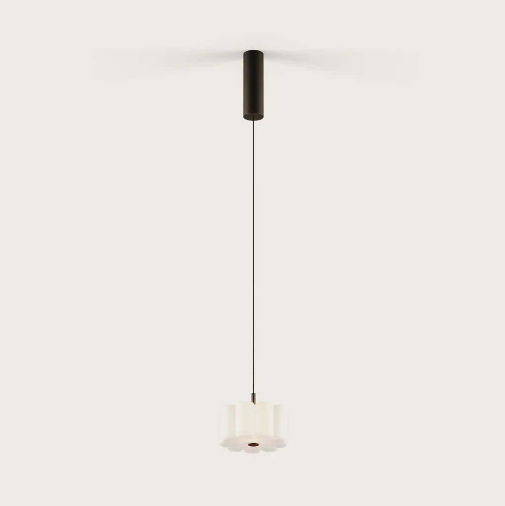 Opal glass flower pendant, with matte black canopy