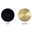 Opal glass globe pendant, black and matte brass finish swatches