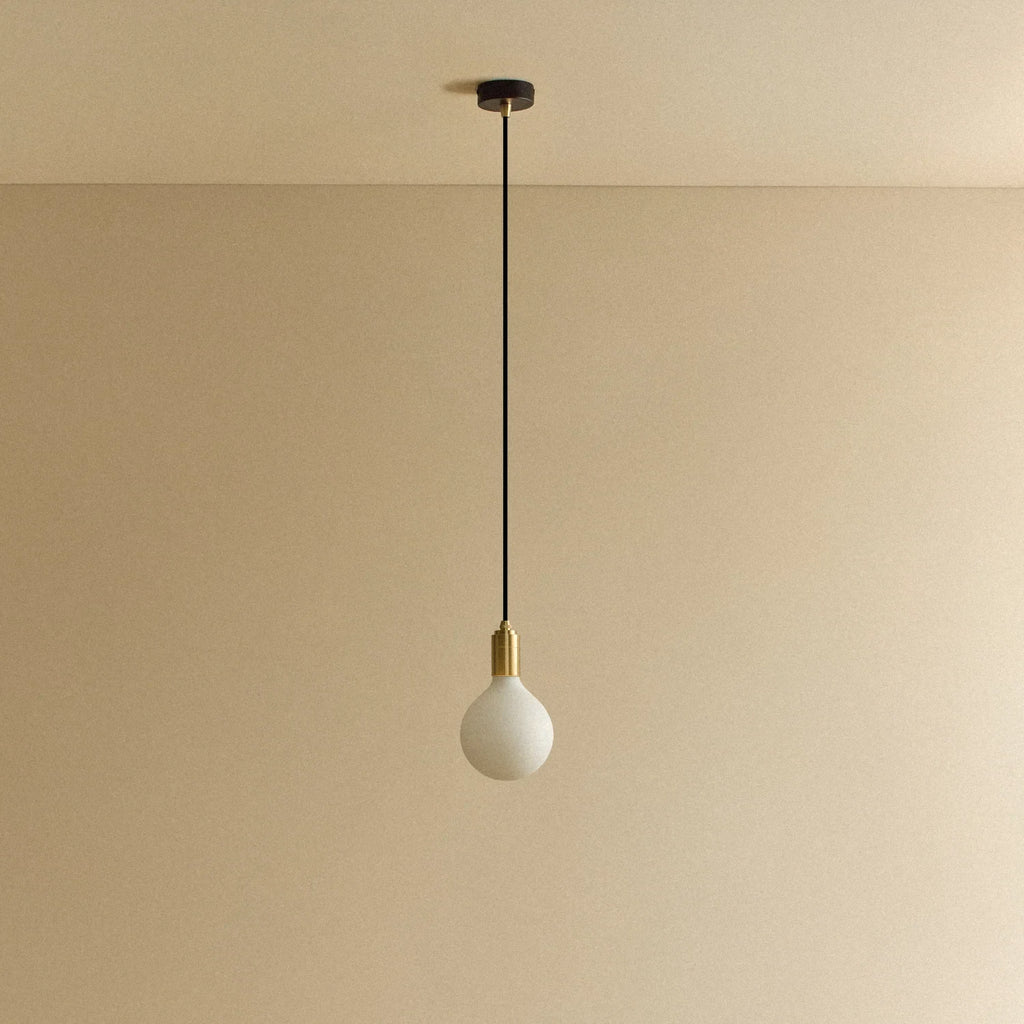 Opal globe bulb pendant, in brass, unlit