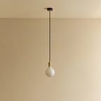 Opal globe bulb pendant, in brass, unlit