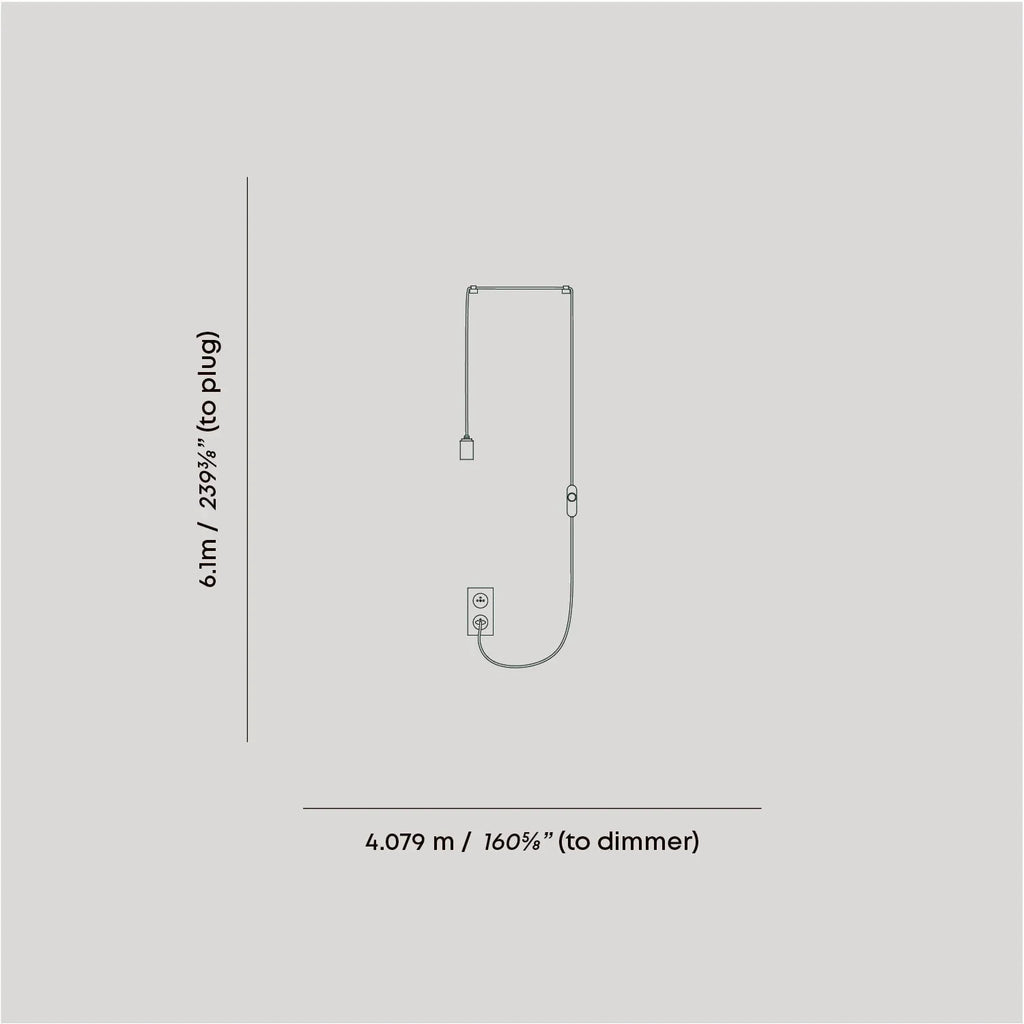 Opal rounded bulb plug-in pendant, cable dimension drawing
