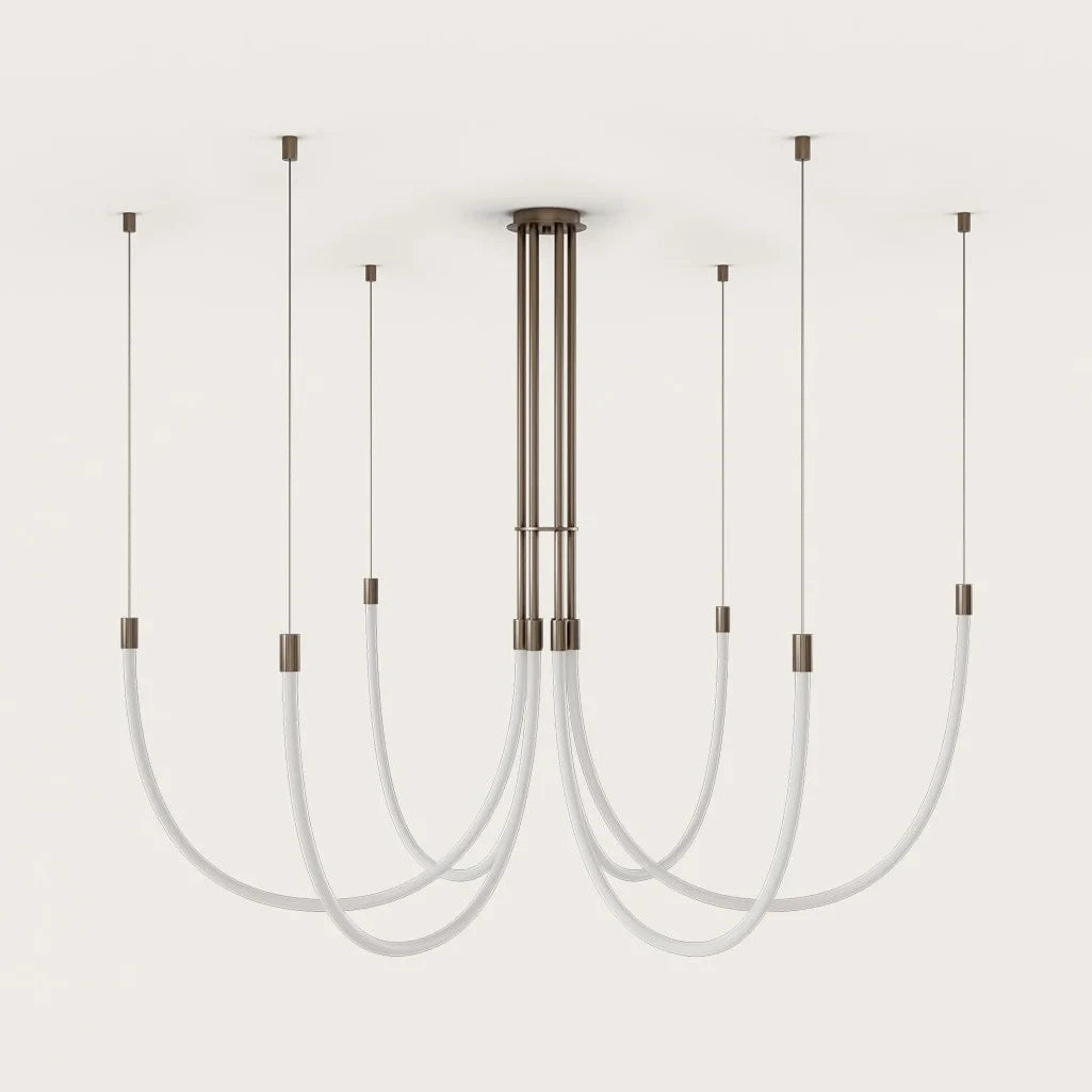 Opal silicone loop LED chandelier, unlit on a plain background