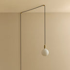 Opal sphere bulb plug-in pendant, in brass, unlit