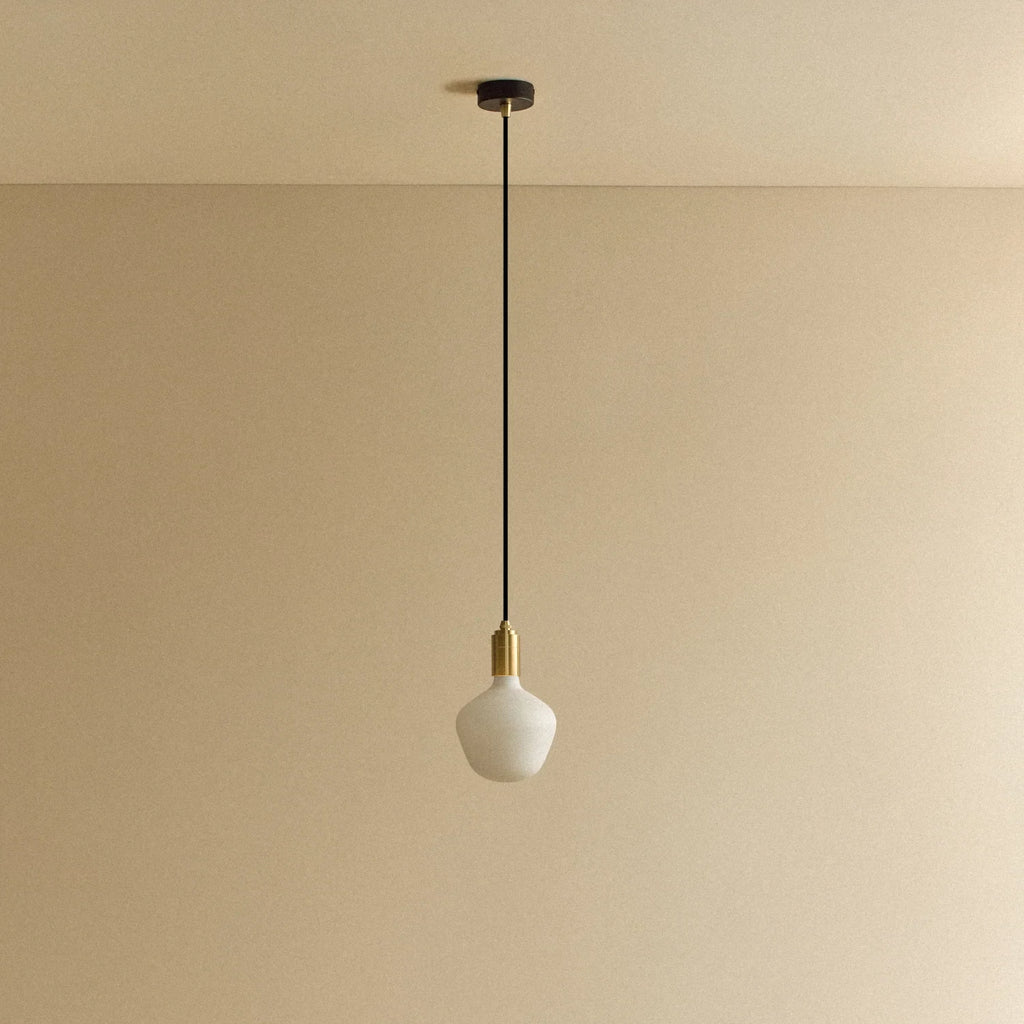 Opal trapezoid bulb pendant, in brass, unlit