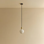 Opal trapezoid bulb pendant, in brass, unlit