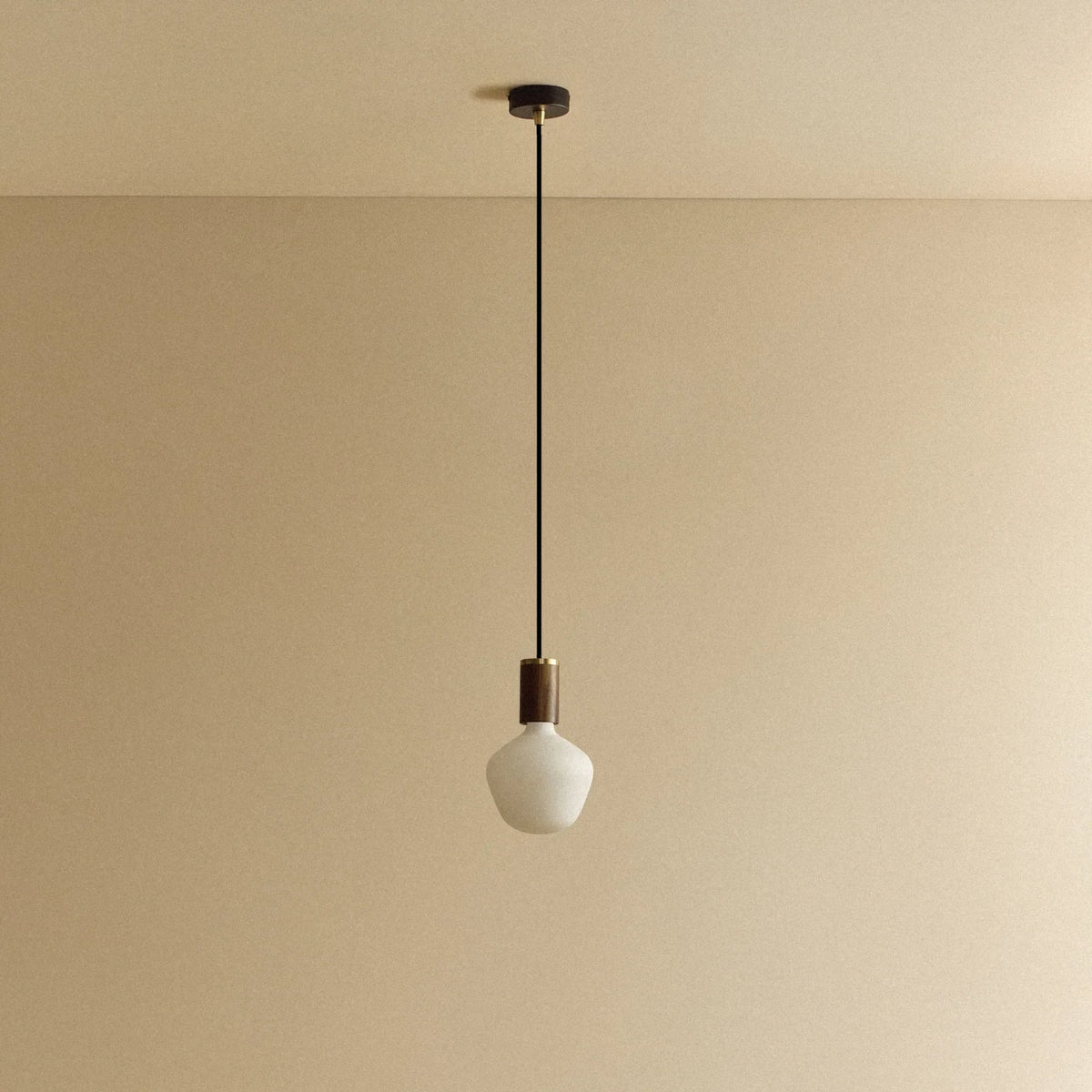 Opal Trapezoid Bulb Pendant, in walnut, unlit