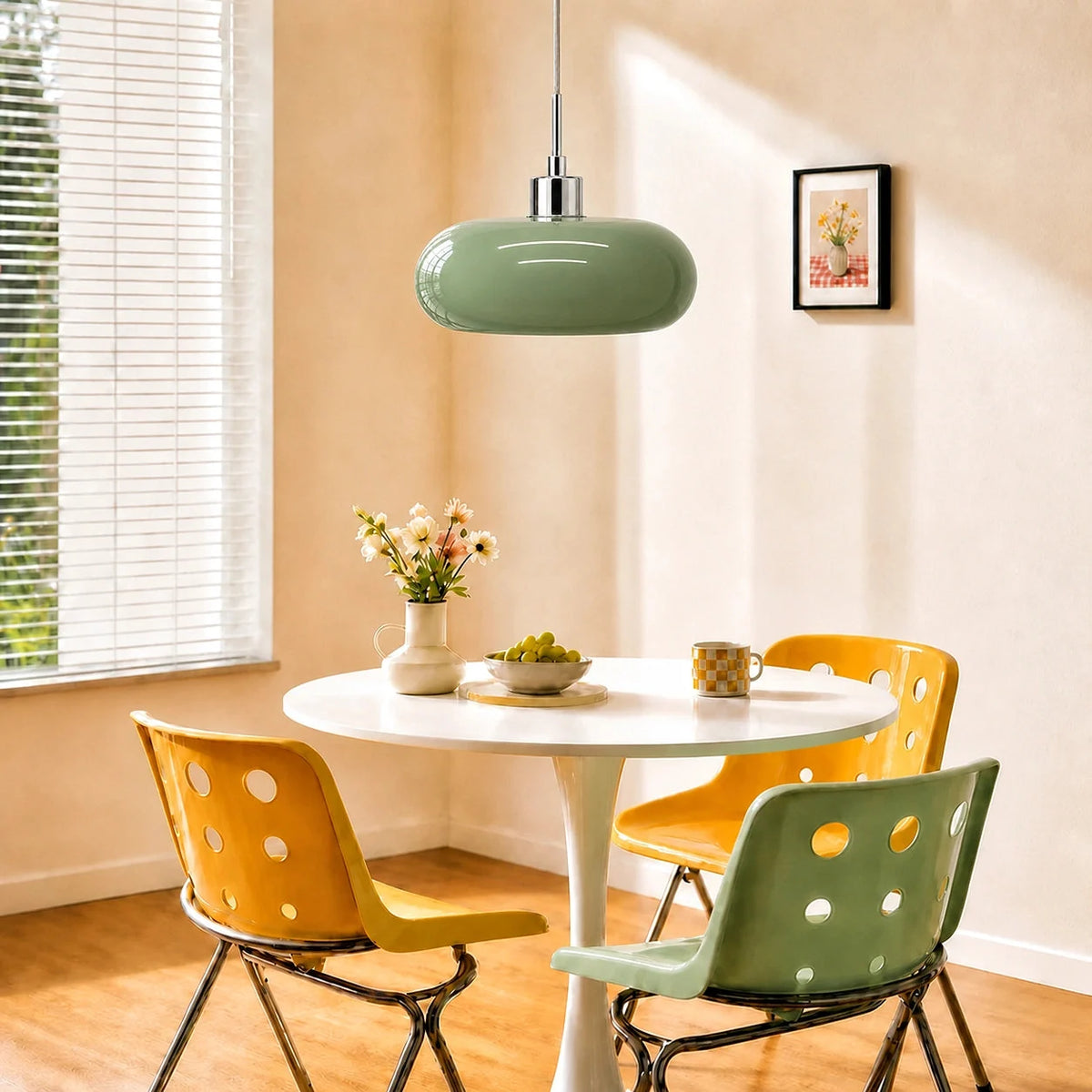 Oval blown glass pendant light