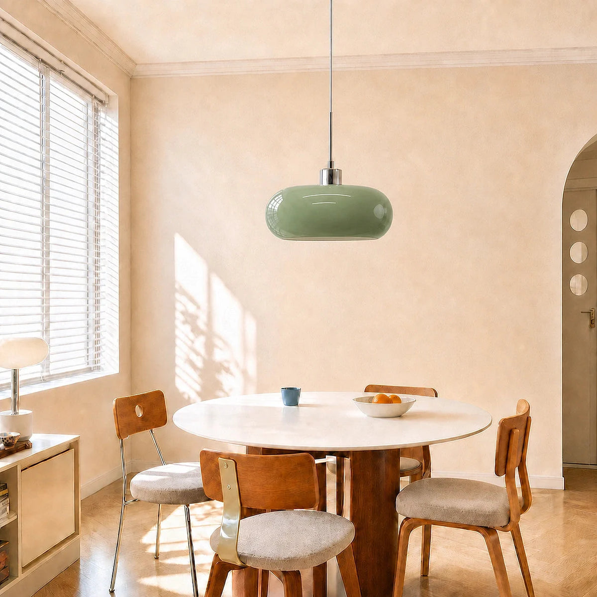 Oval blown glass pendant light