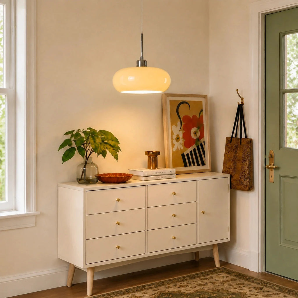 Oval blown glass pendant light