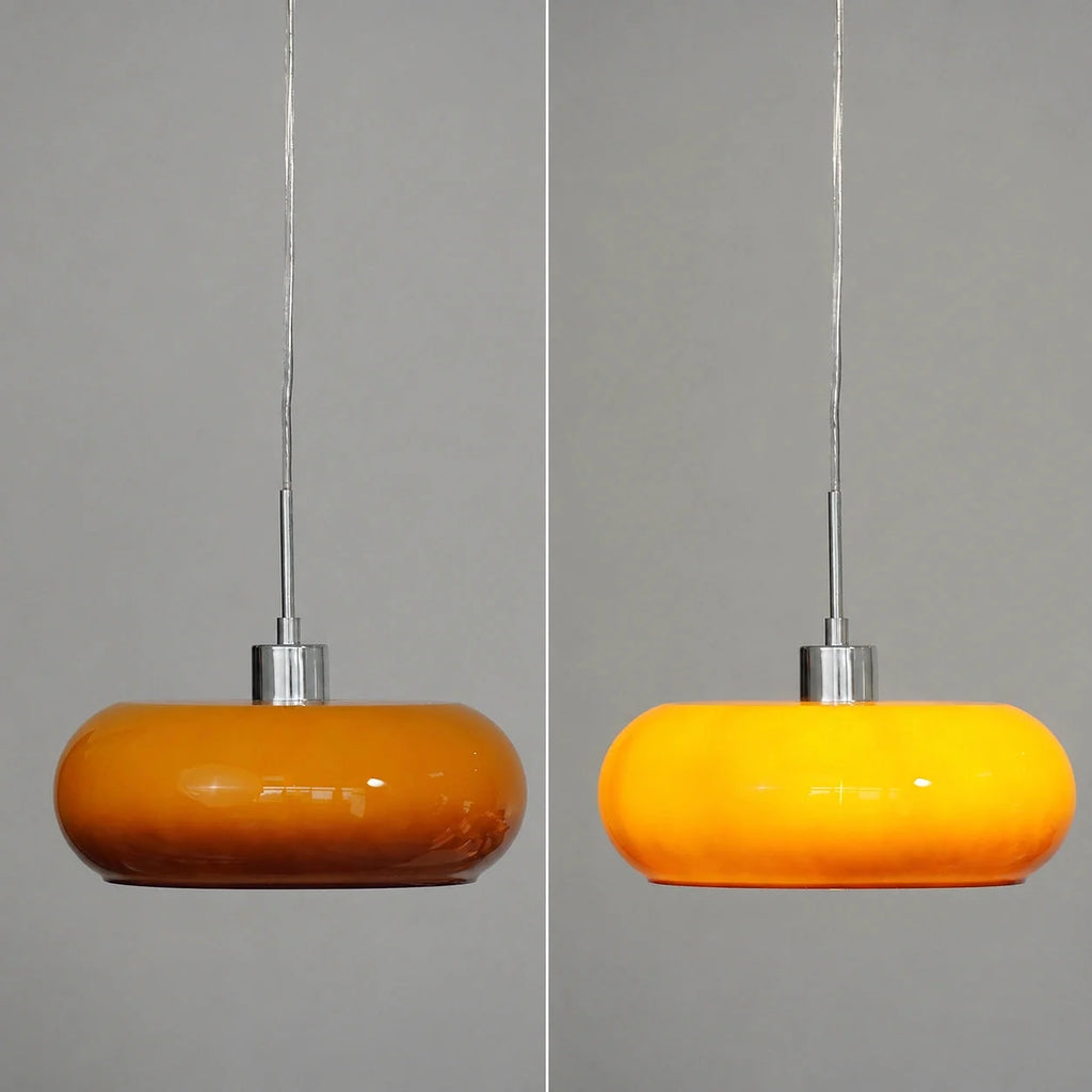 Oval blown glass pendant light