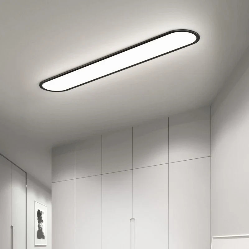 Slim oval LED ceiling light, 40cm, Black, White Light