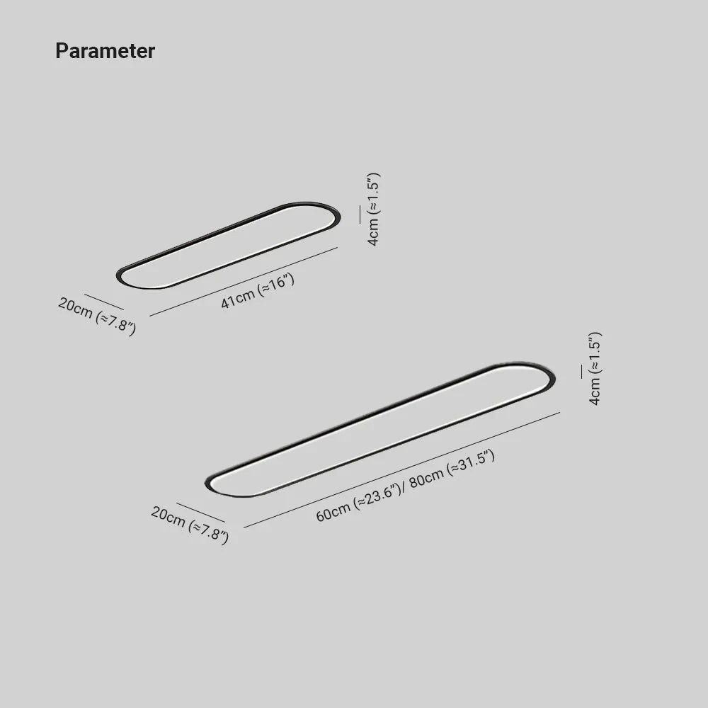 Slim oval LED ceiling light, with measurements
