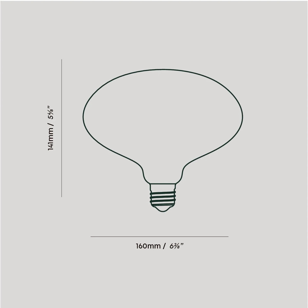 Plug-in pendant with oval matte white bulb, graphite, bulb dimension drawing