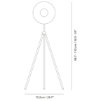 Oversize shade tripod floor lamp with black steel tripod, dimension drawing