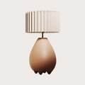 Pear-shaped ceramic table lamp with pleated shade, in terracotta, front view