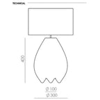 Pear-shaped ceramic table lamp with pleated shade, dimension drawing