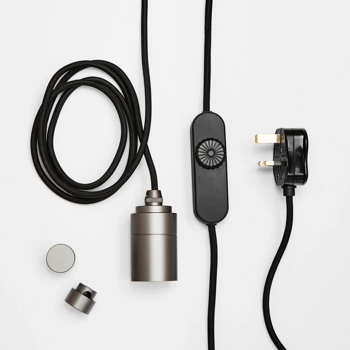 Plug-in pendant cable set with dimmer, graphite, cable, in-line dimmer, plug and holder