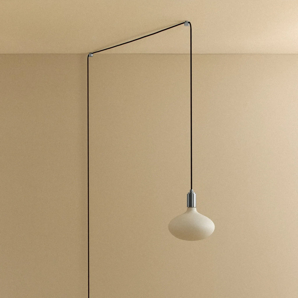 Plug-in pendant with large opal oval bulb, stainless steel, unlit