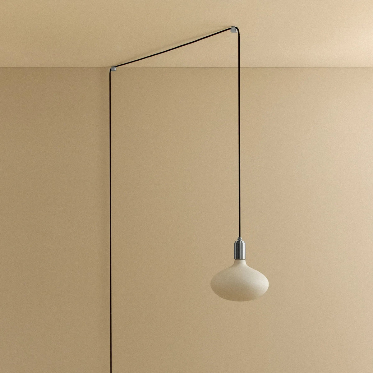 Plug-in pendant with large opal oval bulb, stainless steel, unlit