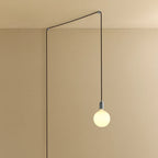 Plug-in pendant with opal globe bulb, stainless steel, cable routed across wall and ceiling