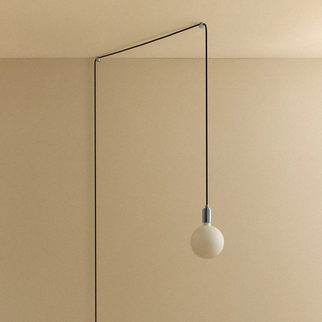 Plug-in pendant with opal globe bulb, stainless steel, unlit