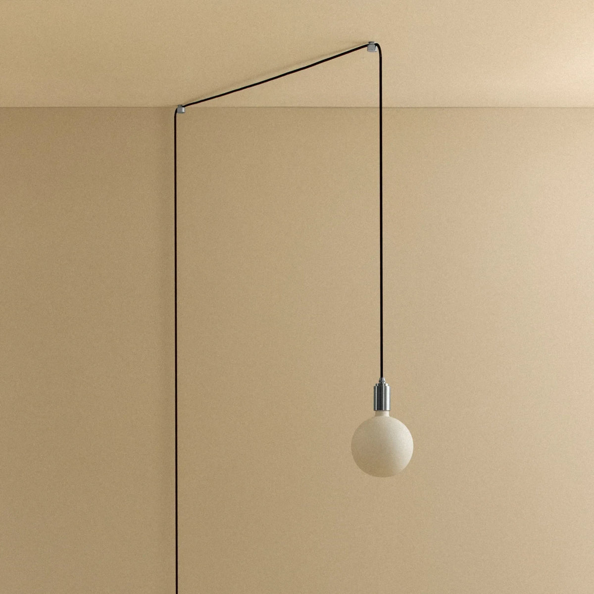 Plug-in pendant with opal globe bulb, stainless steel, unlit